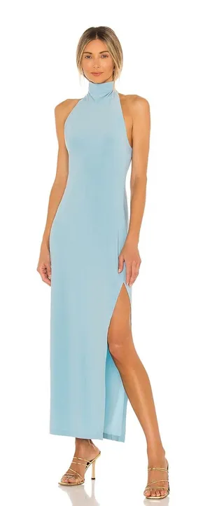 Norma Kamali Halter Turtle Neck Side Slit Gown XS thumbnail 1