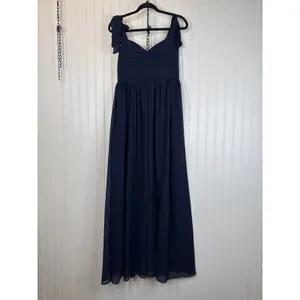NWOT Lulus Radiant Charisma Navy Chiffon Ruched Tie-Strap Maxi Dress Holiday L thumbnail 2