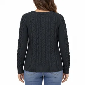 LL Bean Black Double L Mixed Cable Cotton Crew Neck Pullover Sweater Size SMALL thumbnail 2