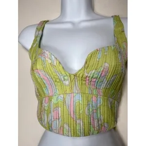 ZARA Crop Top Small‎ Green Abstract Paisley Bustier Ribbed Summer Boho Retro Y2K thumbnail 3