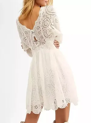 Free People White Eyelet Lottie Dress thumbnail 1