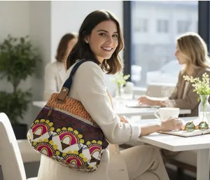 Fossil Key-Per Coated Canvas Tote Bag Vinyl Boho Tribal Print Shoulder Purse thumbnail 1