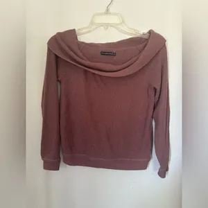 Abercrombie & Fitch Ribbed Off Shoulder Sweater Size XS Mauve thumbnail 4