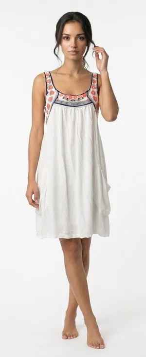 Forcynthia Beachwear White Embroidered Boho Cover Up Dress Rayon Medium thumbnail 1