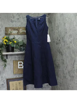 NWT Aqua Womens Paneled A-Line V-Neck Midi Dress IDL9634 Navy Blue M thumbnail 2