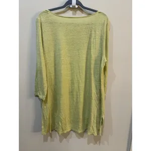 Eileen Fisher Women's Large Chartreuse Pullover Blouse Tunic‎ Lagenlook Linen thumbnail 3