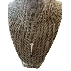 New Directions Gold Tone Necklace Faith Bar Silver Tone Cross Rhinestone 21" NWO thumbnail 1