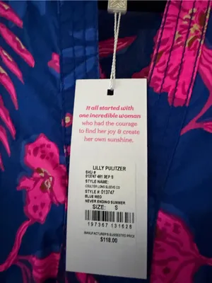 NWT Lilly Pulitzer Coulter Long Sleeve Cotton Top Blue Never Ending Summer thumbnail 7