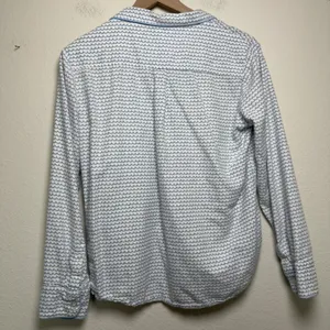 Petite‎ Plume Women 100% Cotton Pajama Top S Blue White Scallop Wave Button Down thumbnail 7
