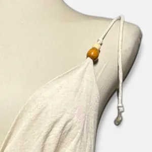 Sim & Sam Cotton Linen Cropped Smocked Top V-Neck Natural Oatmeal Tan Beige XL thumbnail 2