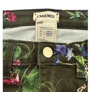 L'AGENCE Margot High Rise Skinny Jeans Guepard Floral Moss Green Cheetah Size 26 thumbnail 4