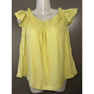 Free People Blouse Womens 10 Yellow Off Shoulder Flutter Sleeve Linen Tunic thumbnail 2
