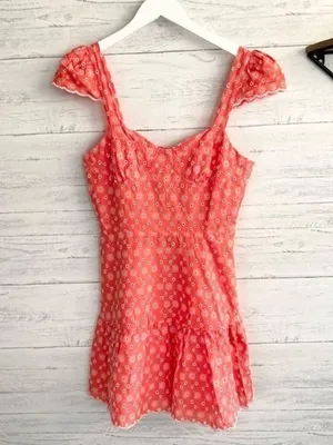 Betsey Johnson Ditsy EYELET BUSTIER MINI DRESS Coral Pink NWT size small thumbnail 4
