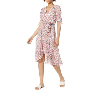 Tommy Hilfiger Sleeve Surplice Midi Dress Ivory Off White / Grenadine Red 10 thumbnail 8