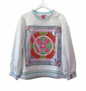 NWT Queen of Sparkles Mahjong Sweatshirt Small Gray Sequin Graphic thumbnail 1