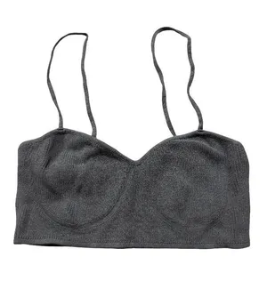 Zara Dusty Blue Ribbed Knit Crop Top Sweetheart Shirt Silhouette Large Women's thumbnail 1