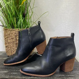 Madewell Black Side Zip Block Heel Round Toe Leather Ankle Boots 8 thumbnail 2