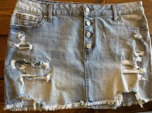 Altar’d State Distressed Denim Mini Skirt thumbnail 2