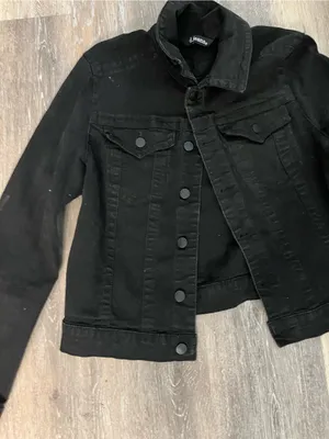 d.jeans Denim Jacket Womens Medium Black Stretch Cropped Trucker Button Front thumbnail 4