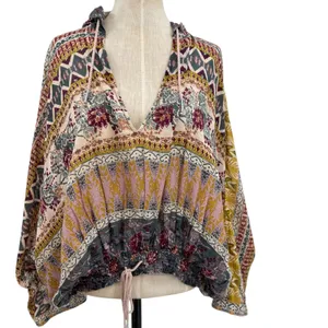 Free People Hold‎ On Tight Gauze Pullover Top Hooded Floral Paisley XS Small thumbnail 5