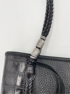 Vintage Brighton Black Pebbled Leather Croc Embossed Shoulder Bag Bucket Tote thumbnail 4