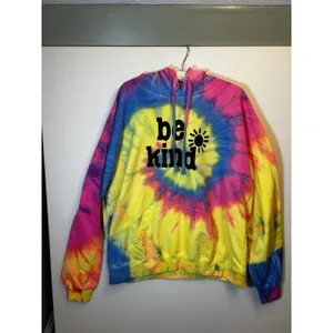 Destinations USA XL Tie Dye Be Kind Hoodie Pink Blue Yellow Graphic Pullover Top thumbnail 12