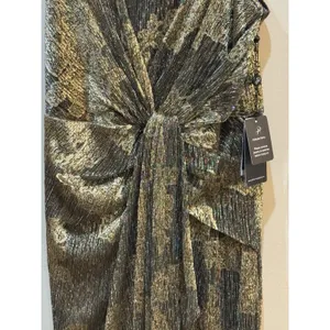 Adrianna Papell One Shoulder Metallic Gown‎ Size 2 Gold Black Prom Gala MOB thumbnail 5