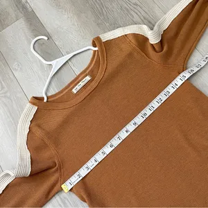 Free People Shirt tasha striped thermal long sleeve womens Orange medium casual thumbnail 5