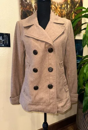 EUC BERSHKA Double Breasted Peacoat  Wool Swing Jacket LIGHT BROWN Coat. thumbnail 1