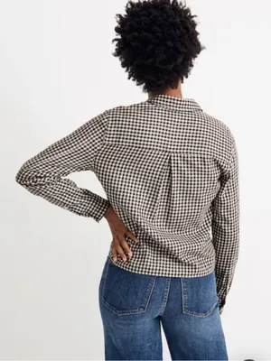Madewell Gingham Flannel Tie Front Shirt Brown Gingham Check size Large $80 thumbnail 3