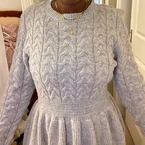 Elegant Gray Cable Knit Dress thumbnail 1