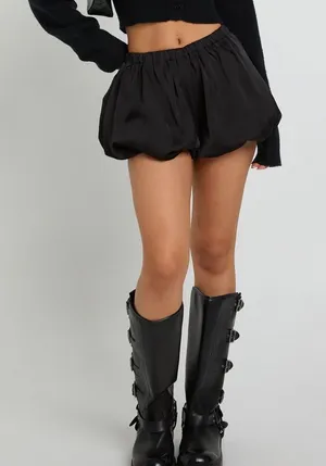 Boohoo Black Bubble Shorts | Satin-Look thumbnail 1