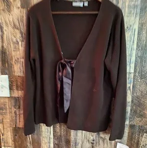 NWT Croft & Barrow women's brown cardigan size Large body 100% acrylic thumbnail 1