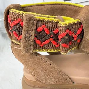 New UGG Ashton Heritage Braid Brown Suede Neon Trim Platform Sandals Size 7 thumbnail 3