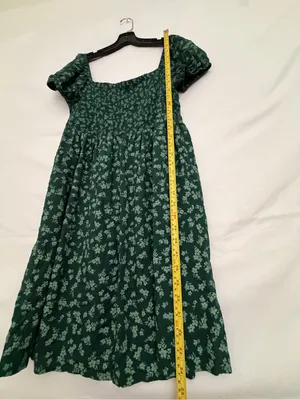 SO Dark Green Floral Smocked Puff Sleeve Dress Size L Excellent(A825) thumbnail 5