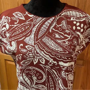 ZARA Paisley Textured Print Mini Shift Dress Burnt‎ Brick & White Size Small thumbnail 9