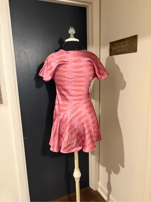 Anthropologie Pink Fish-Print V-Neck Mini Dress in Silky Satin thumbnail 4
