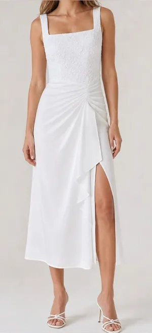 BHLDN Sleeveless Lace Corset Ruched A-Line Midi Dress, White, 6 (US) thumbnail 1