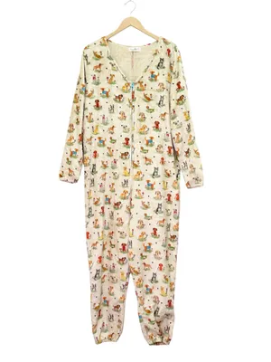 Natural Life Dog Park One Piece Pajamas Large Plush Fleece Dog Print Jumpsuit thumbnail 2