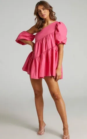 Showpo Harleen Mini Pink One Shoulder Dress thumbnail 1