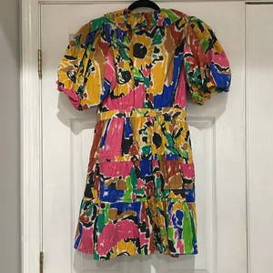 Colorful Abstract Print Mini Dress with Ruffle V-Neck thumbnail 2