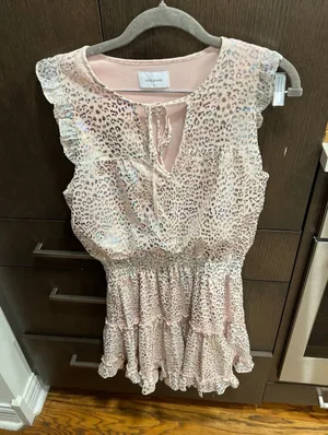 Adrienne boutique brand pink ruffled tier print dress size‎ small thumbnail 1
