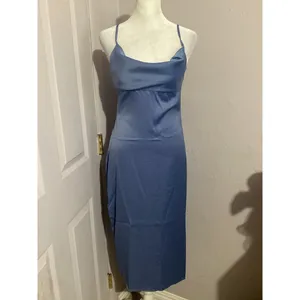 WeWoreWhat Cowl MIDI Sleeveless Satin Charmeuse Slate Blue Dress 0 thumbnail 3