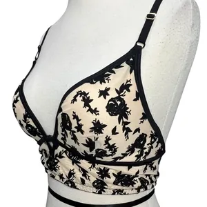 INC International Concepts Bralette‎ S Tan Black Velvet Floral Wirefree Coquette thumbnail 3