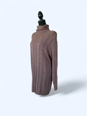 Vintage 90s Lord & Taylor Luxury Cable Knit Turtleneck Sweater Dress size small thumbnail 5