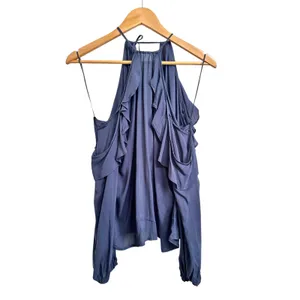 Abercrombie & Fitch Women's Cold Shoulder Ruffle Long Sleeve Top‎ blue Large thumbnail 2