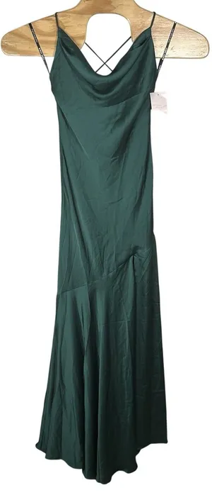 NEW Birdy Grey Olivia Matte Satin Slip Maxi Dress Sz XS Emerald Green Cowl Neck thumbnail 1