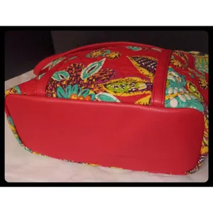 Vera Bradley Tote Bag Women Large Red Multi Floral Quilted Shoulder Handbag thumbnail 4