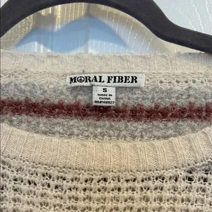 Striped Knit Sweater in Cream and Brown thumbnail 2