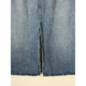 Uniqlo Denim Midi Skirt Women 10 Blue Medium Wash Front Slit Straight Jean thumbnail 7